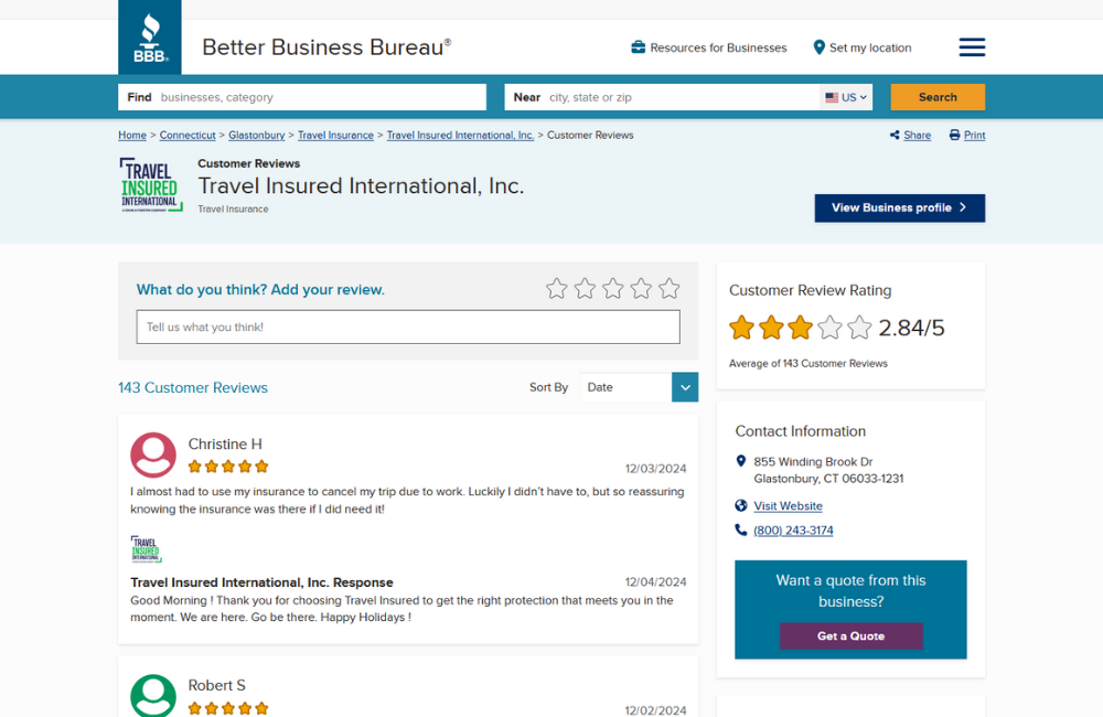 Other Online Reviews of Travel Insured International