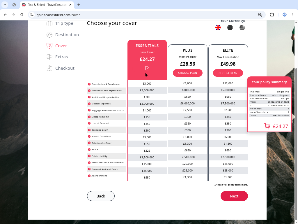 How to buy travel insurance online - step 3